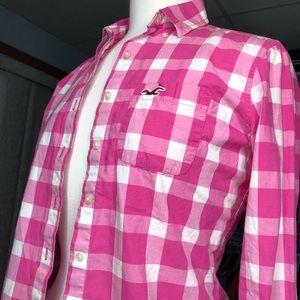 Pink and white hollister flannel